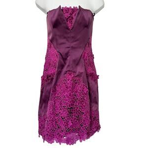 Laundry by Shelli Segal Purple Strapless Mini Dress Floral Crochet size 4 Y2K